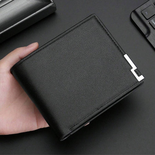 Men’s Black Minimalist Multi-Functional Compact Wallet – Slim PU Leather Bifold Purse