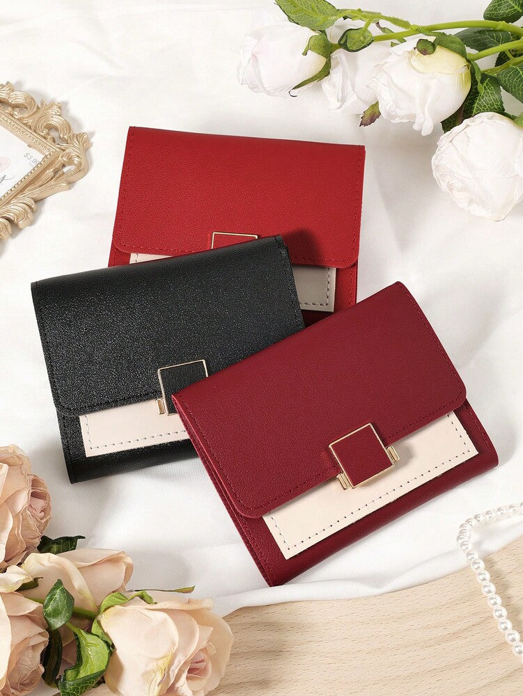 Burgundy Double Fold Mini Wallet with Coin Pocket and Card Slots