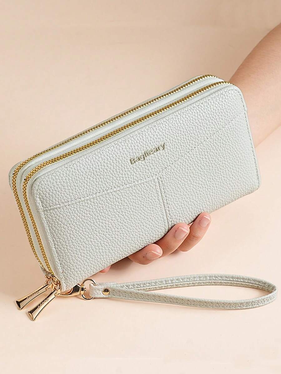 Women's Long Zipper Wallet with Wrist Strap – Multi-Card Phone Holder & Coin Purse (Brown)
