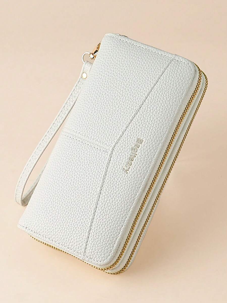 Women's Long Zipper Wallet with Wrist Strap – Multi-Card Phone Holder & Coin Purse (Brown)