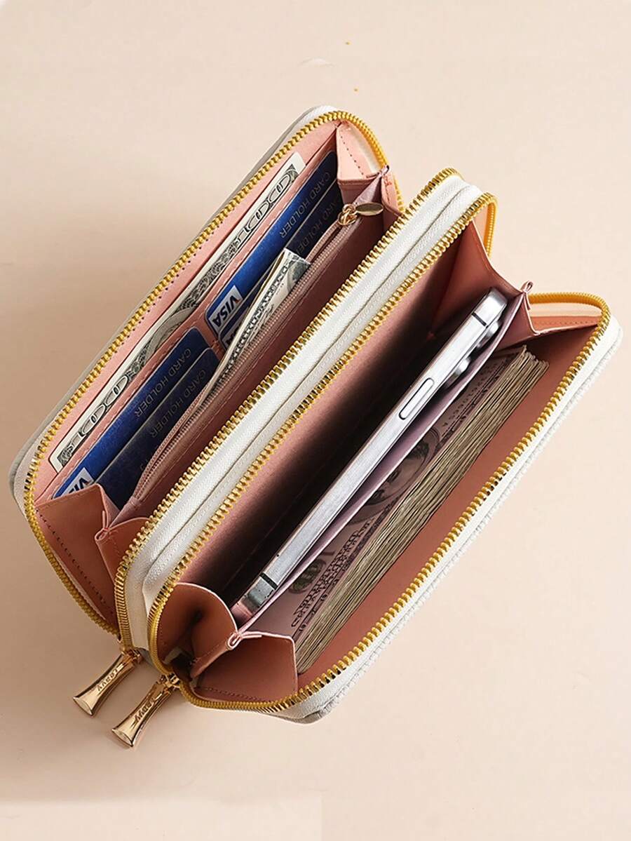 Women's Long Zipper Wallet with Wrist Strap – Multi-Card Phone Holder & Coin Purse (Brown)