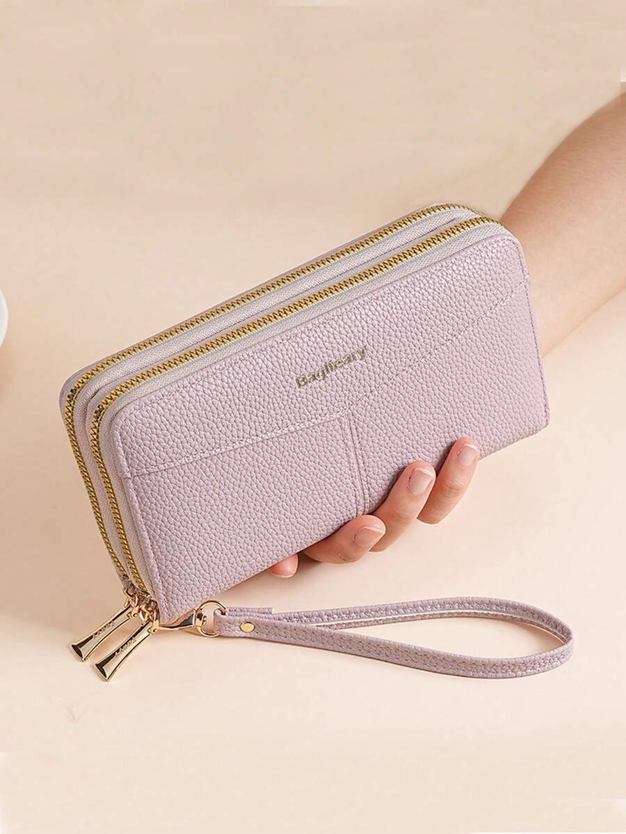 Women's Long Zipper Wallet with Wrist Strap – Multi-Card Phone Holder & Coin Purse (Brown)
