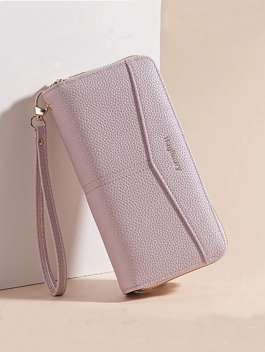 Women's Long Zipper Wallet with Wrist Strap – Multi-Card Phone Holder & Coin Purse (Brown)