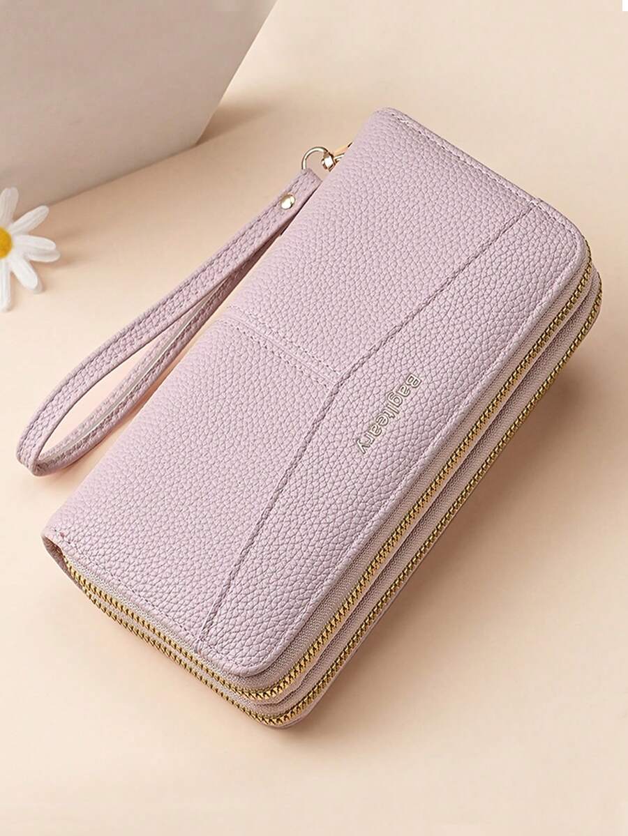 Women's Long Zipper Wallet with Wrist Strap – Multi-Card Phone Holder & Coin Purse (Brown)