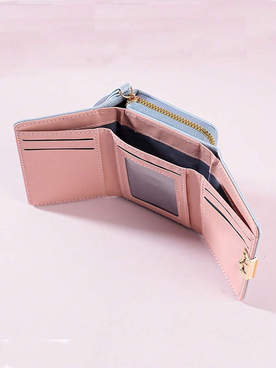 Women's Short Zipper Trifold Wallet with Butterfly Metal Decor