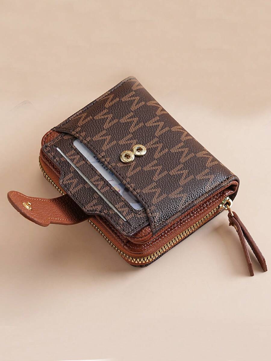 Women's Retro Lychee Pattern Wallet – Multi-Card Short Wallet with Coin Pocket and Snap Closure