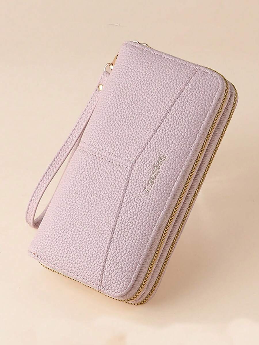 Women's Long Zipper Wallet with Wrist Strap – Multi-Card Phone Holder & Coin Purse (Brown)
