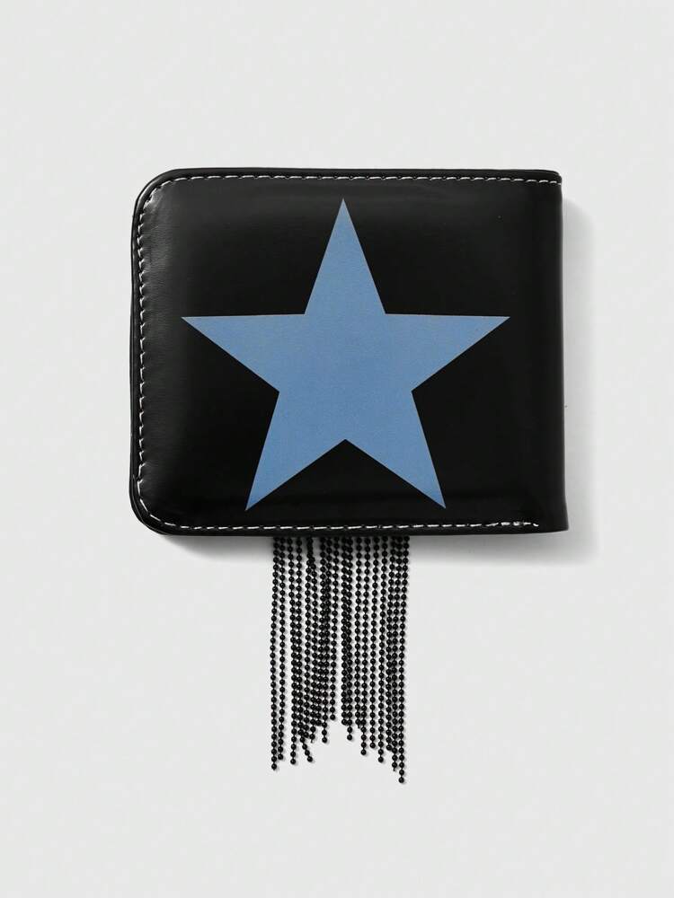 Grunge Punk Black Wallet with Rhinestone Star & Tassel Accent