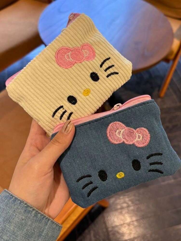 Sanrio [Cute Hello Kitty Pouch] Hello Kitty Makeup Pouch | Cute & Cream Portable Cosmetic Bag With Pink Bow Zipper Closure