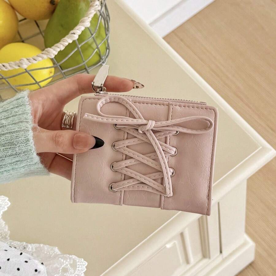 Bow Two-Fold Y2K Leather Wallet – Large Capacity Korean Style Ladies Wallet