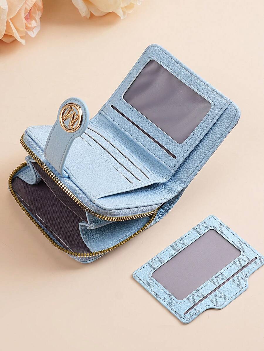 Women's Retro Lychee Pattern Wallet – Multi-Card Short Wallet with Coin Pocket and Snap Closure
