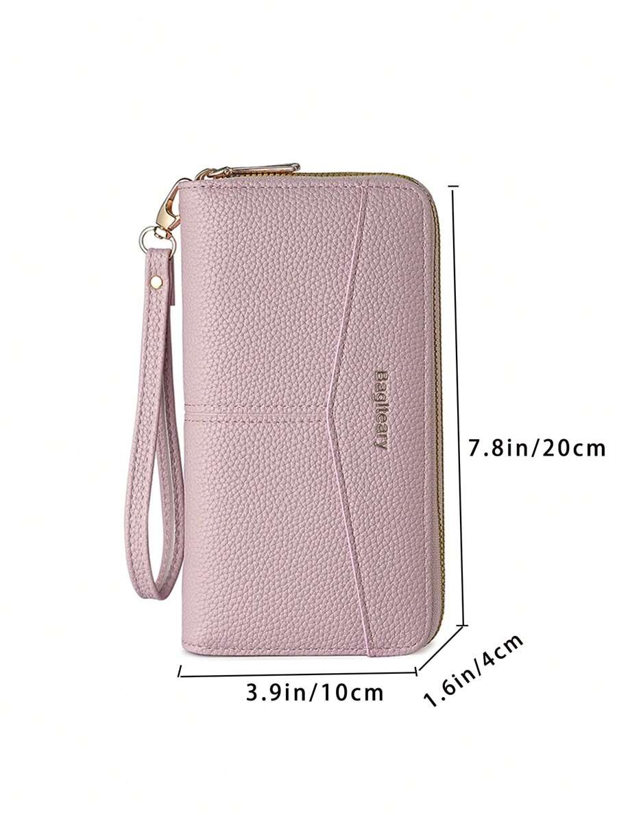 Women's Long Zipper Wallet with Wrist Strap – Multi-Card Phone Holder & Coin Purse (Brown)