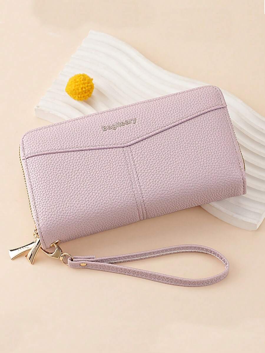 Women's Long Zipper Wallet with Wrist Strap – Multi-Card Phone Holder & Coin Purse (Brown)