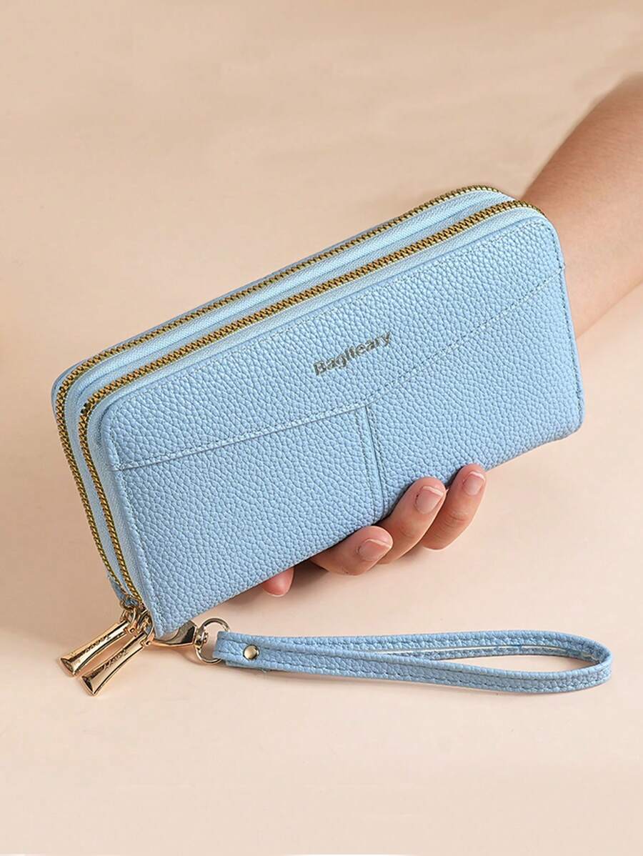 Women's Long Zipper Wallet with Wrist Strap – Multi-Card Phone Holder & Coin Purse (Brown)