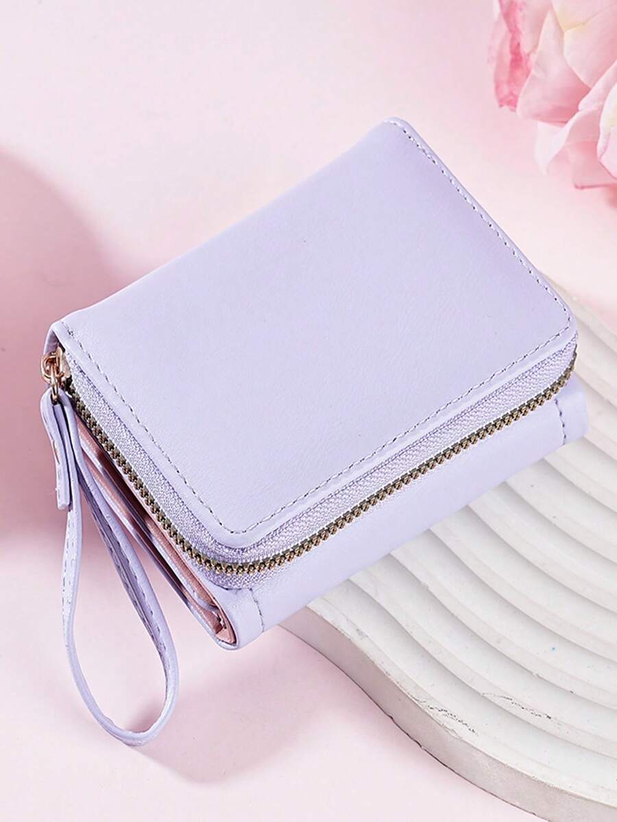 Women's Short Zipper Trifold Wallet with Butterfly Metal Decor