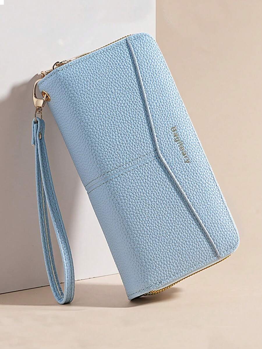 Women's Long Zipper Wallet with Wrist Strap – Multi-Card Phone Holder & Coin Purse (Brown)