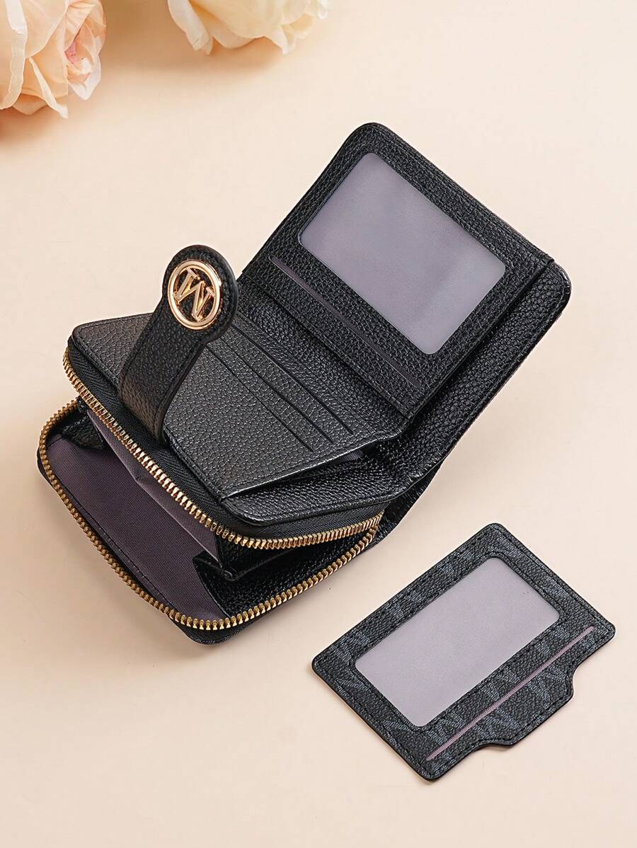 Women's Retro Lychee Pattern Wallet – Multi-Card Short Wallet with Coin Pocket and Snap Closure