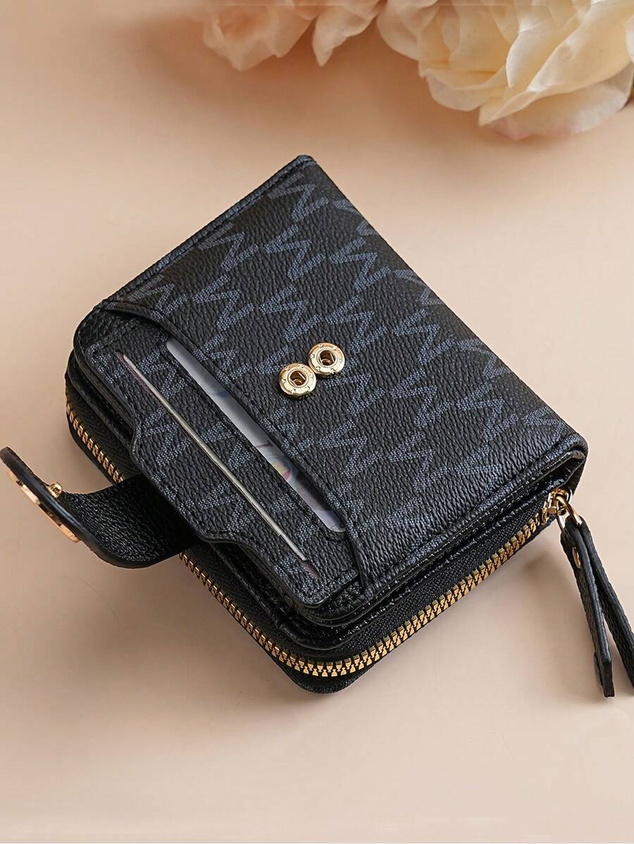 Women's Retro Lychee Pattern Wallet – Multi-Card Short Wallet with Coin Pocket and Snap Closure