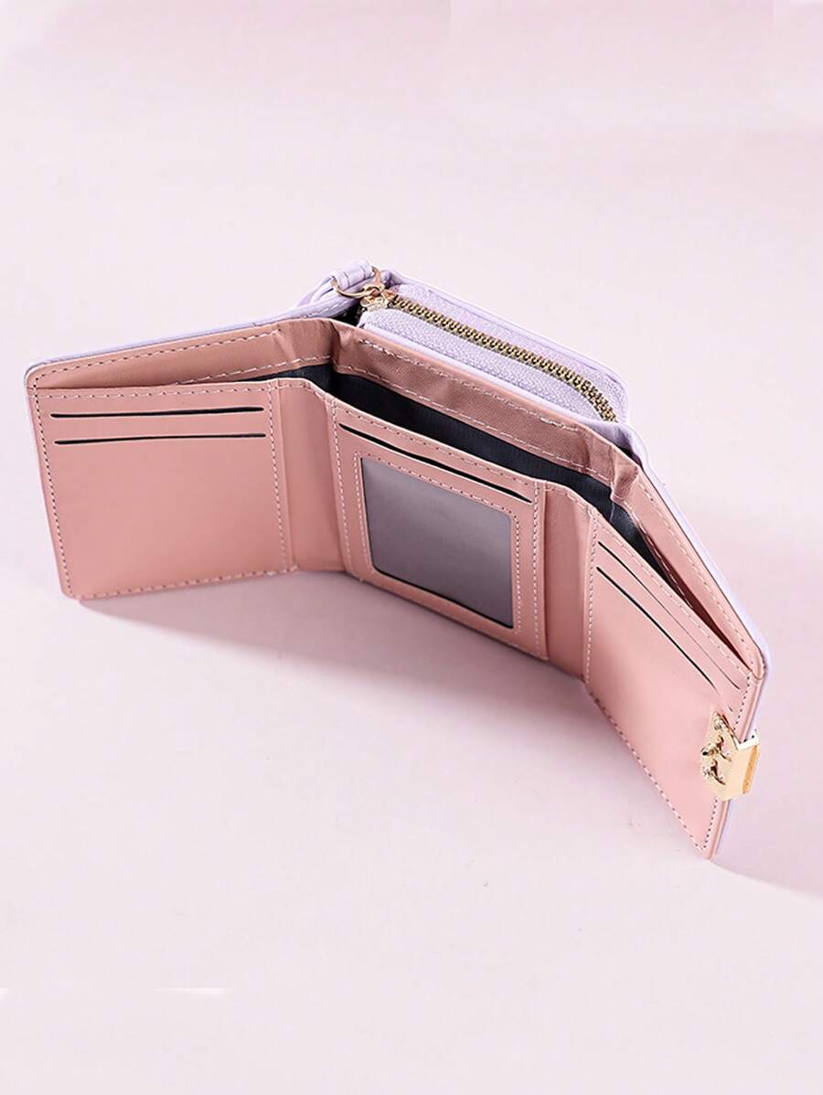 Women's Short Zipper Trifold Wallet with Butterfly Metal Decor