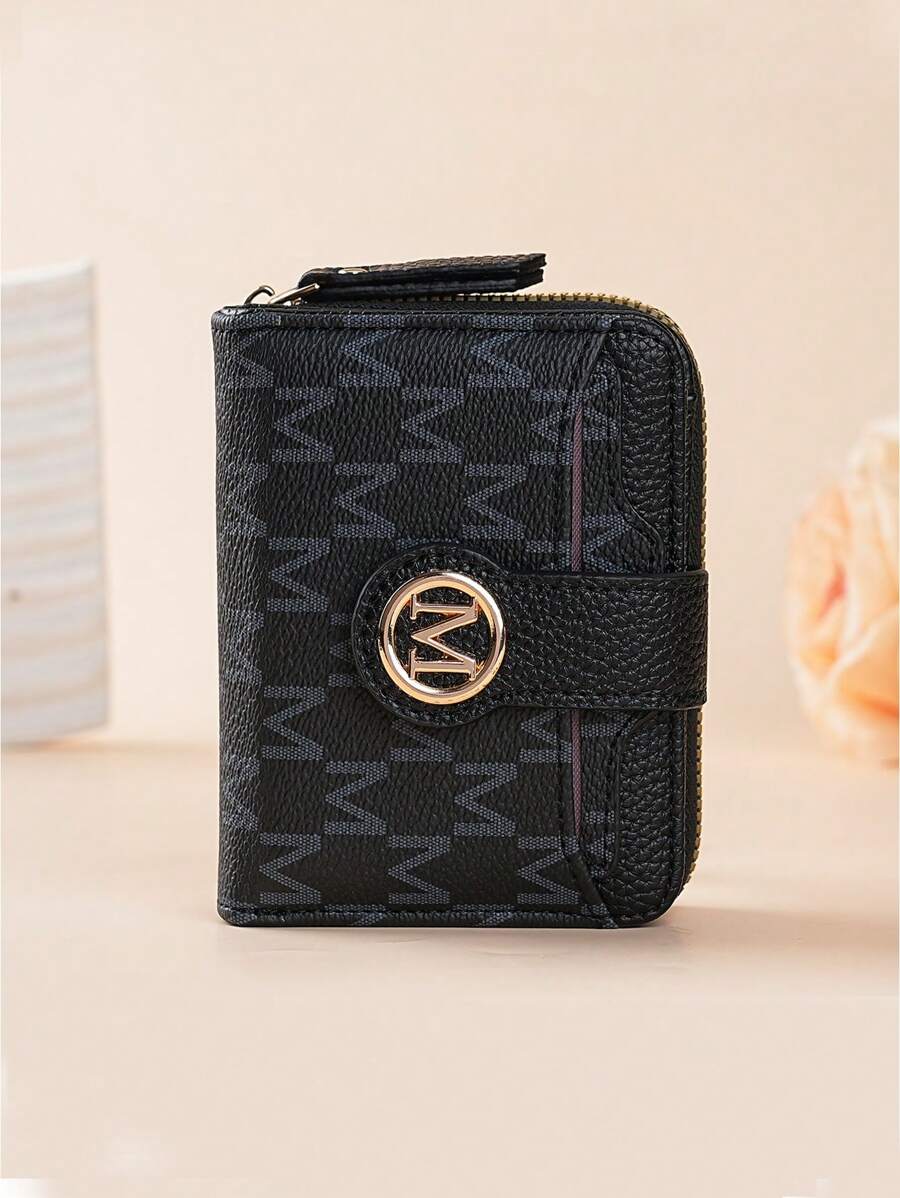Women's Retro Lychee Pattern Wallet – Multi-Card Short Wallet with Coin Pocket and Snap Closure