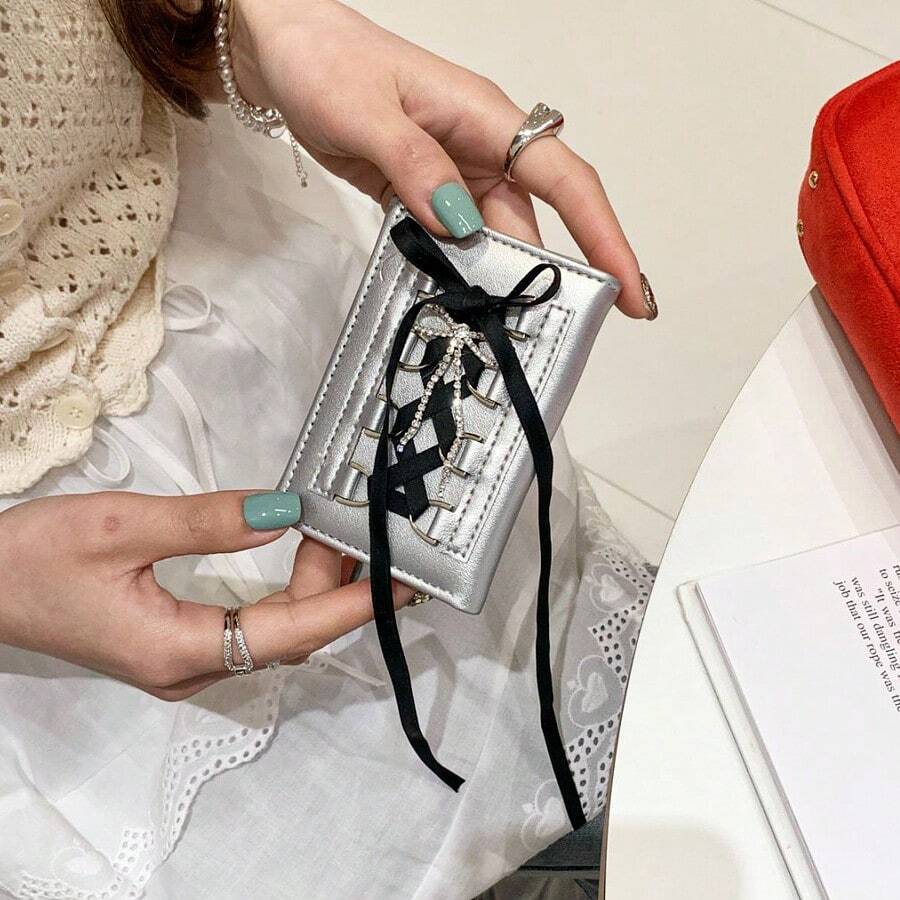 New Sweet Style Lace Bowknot Short Trifold Wallet for Women – High Quality Button-Up Card Holder