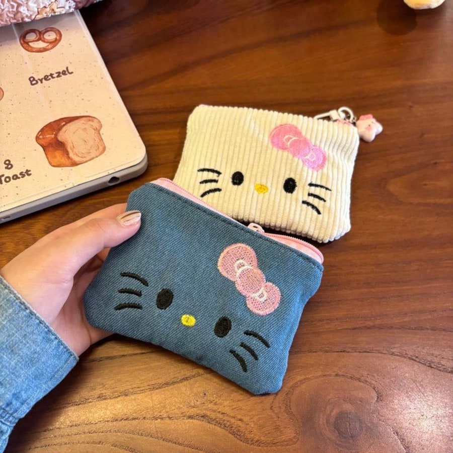 Sanrio [Cute Hello Kitty Pouch] Hello Kitty Makeup Pouch | Cute & Cream Portable Cosmetic Bag With Pink Bow Zipper Closure