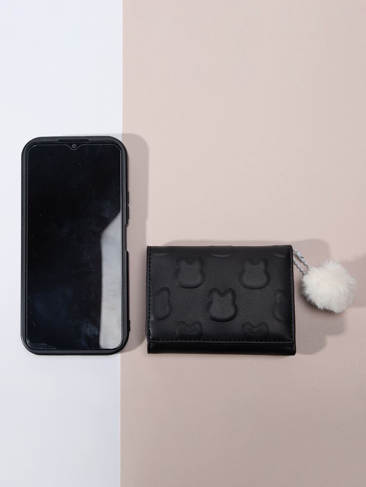 YADAS Plush Bunny Embossed Coin With 3D Pom Pom Valentines For Women Wallet Purse Small Wallet