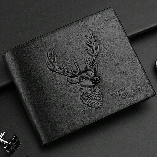 Men's Vintage Reindeer Embossed PU Leather Wallet – Multi-Function Bifold Card Holder