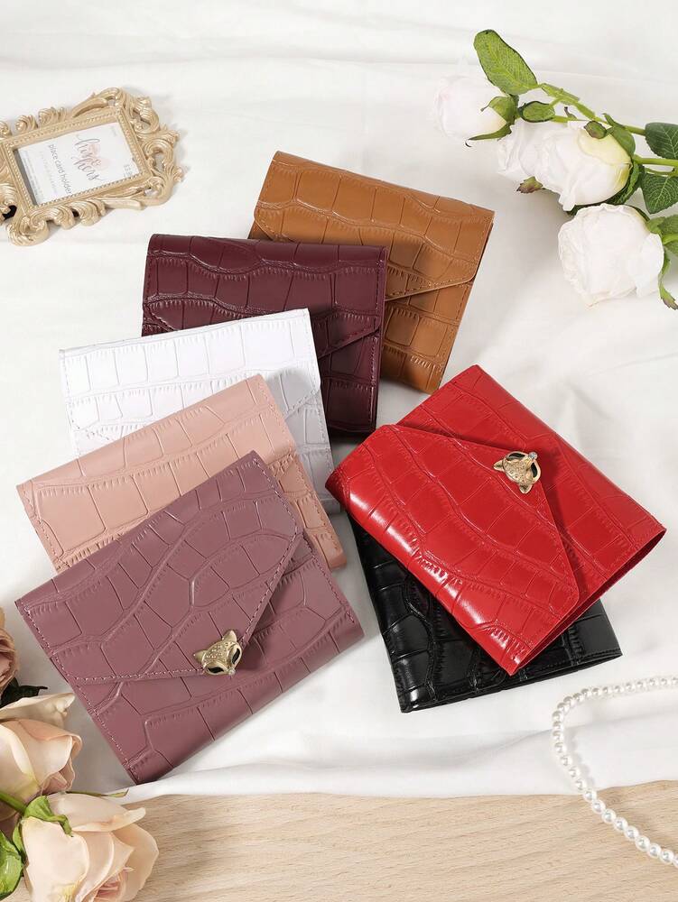 Burgundy Stone Pattern Mini Wallet with Fox Clasp