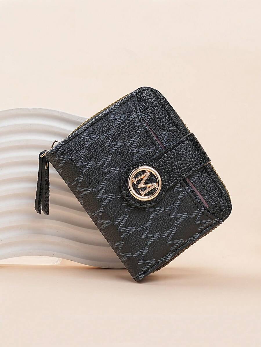 Women's Retro Lychee Pattern Wallet – Multi-Card Short Wallet with Coin Pocket and Snap Closure