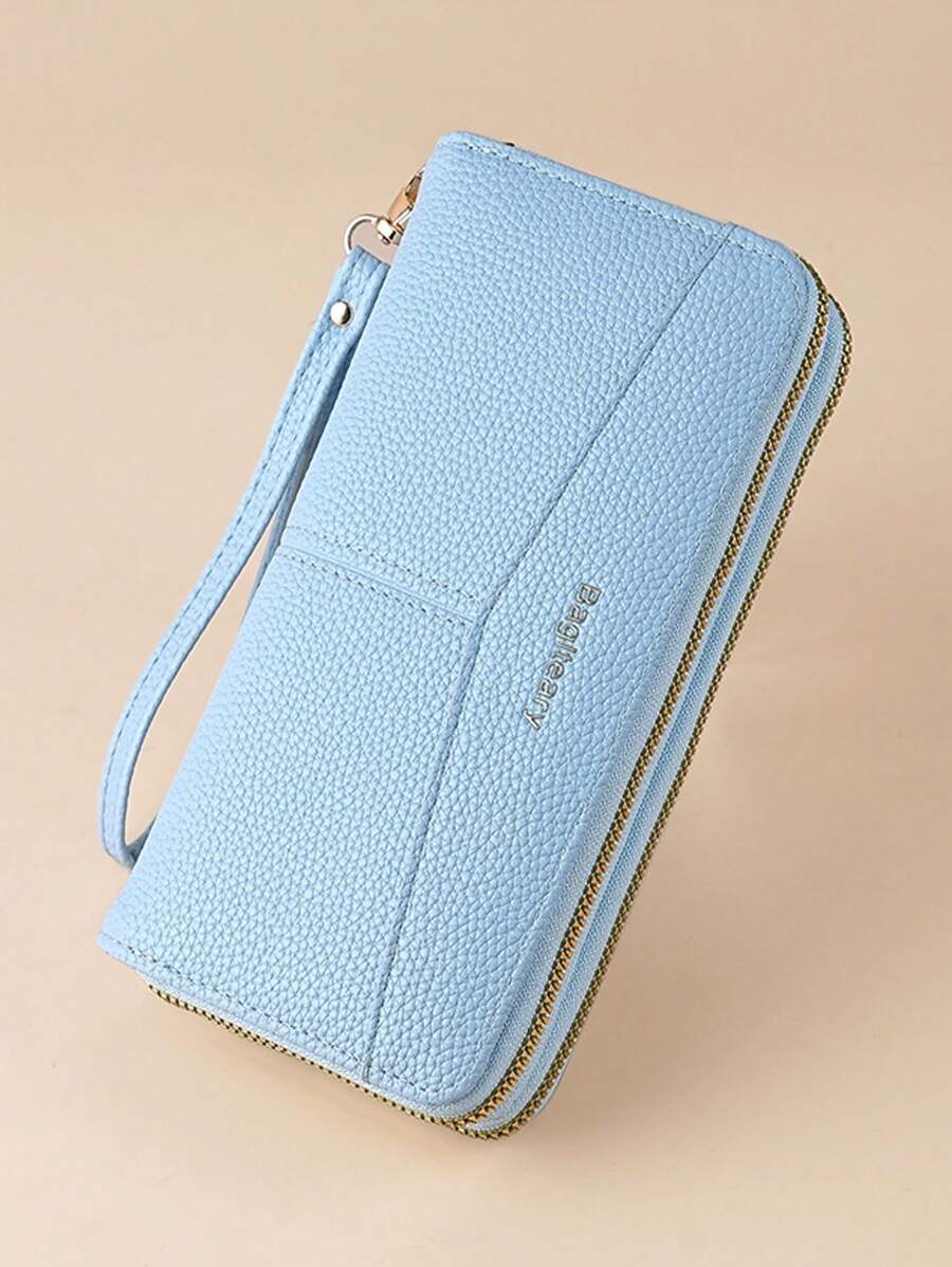 Women's Long Zipper Wallet with Wrist Strap – Multi-Card Phone Holder & Coin Purse (Brown)