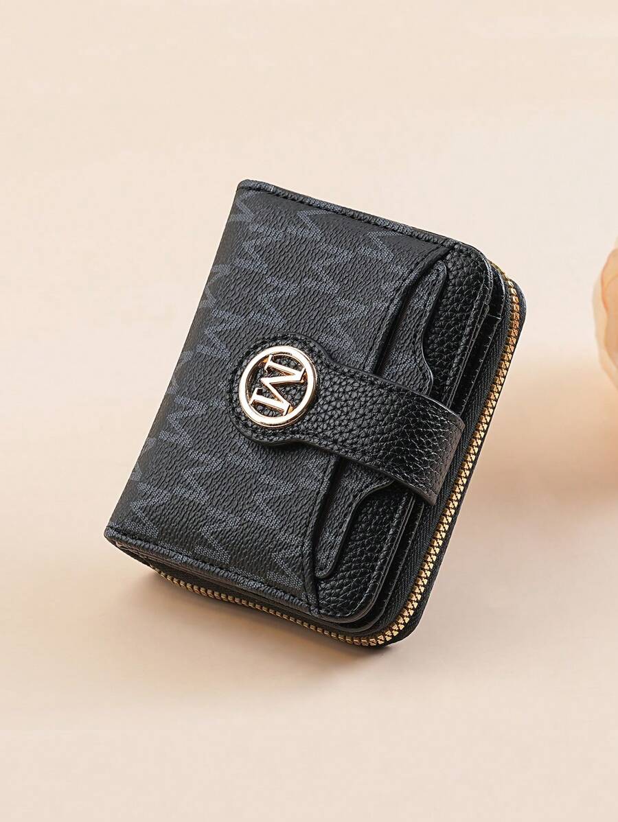 Women's Retro Lychee Pattern Wallet – Multi-Card Short Wallet with Coin Pocket and Snap Closure