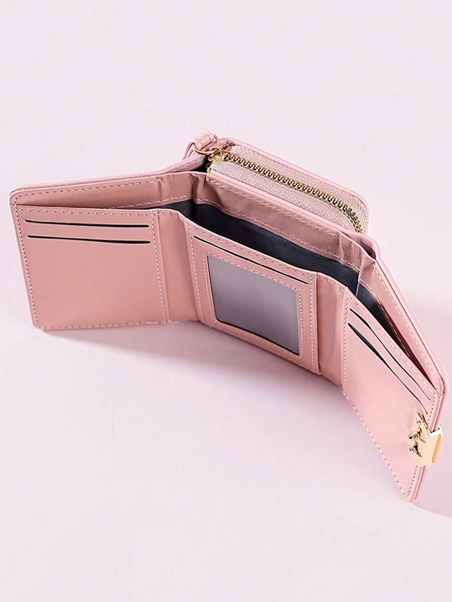 Women's Short Zipper Trifold Wallet with Butterfly Metal Decor