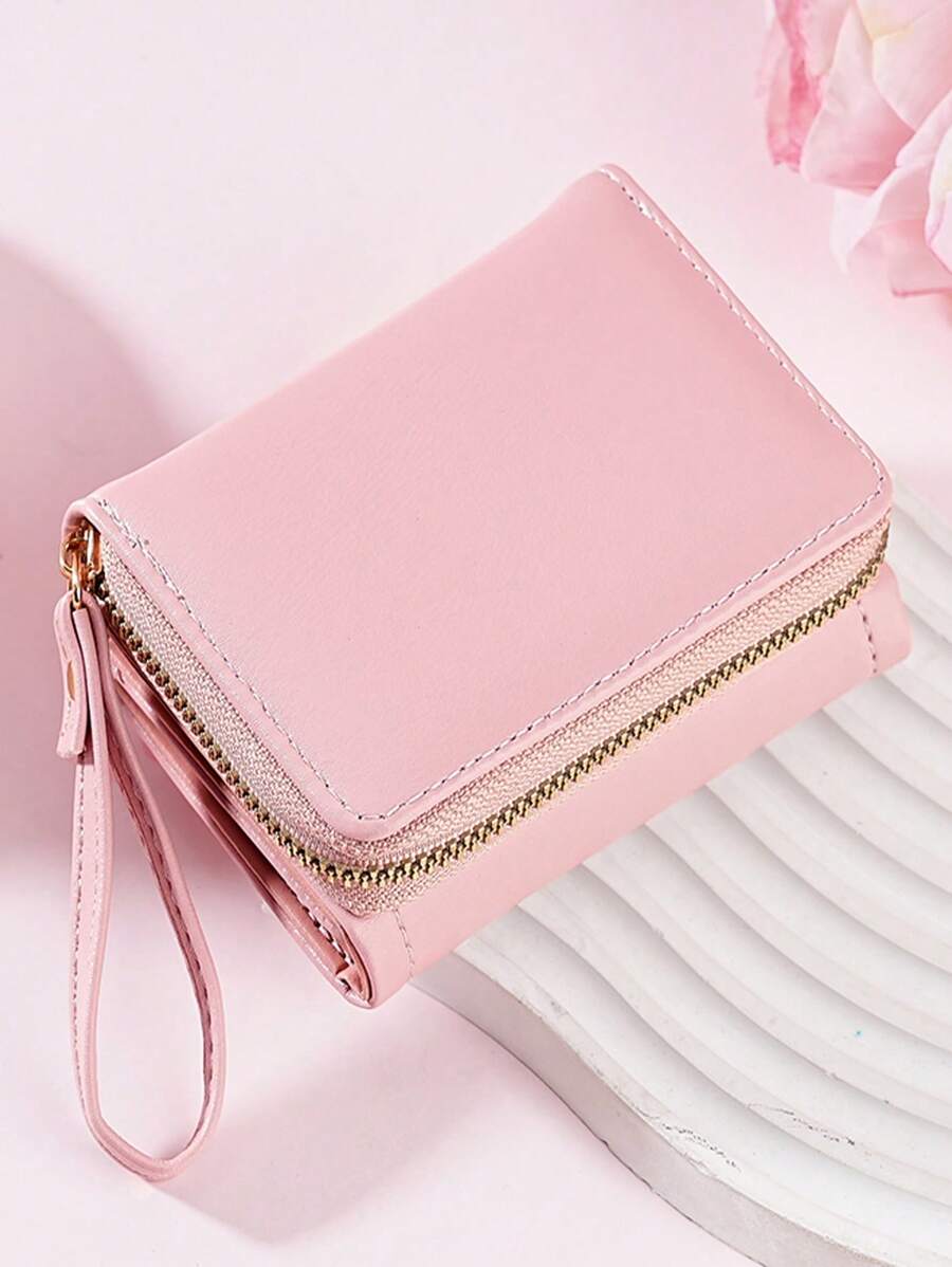 Women's Short Zipper Trifold Wallet with Butterfly Metal Decor
