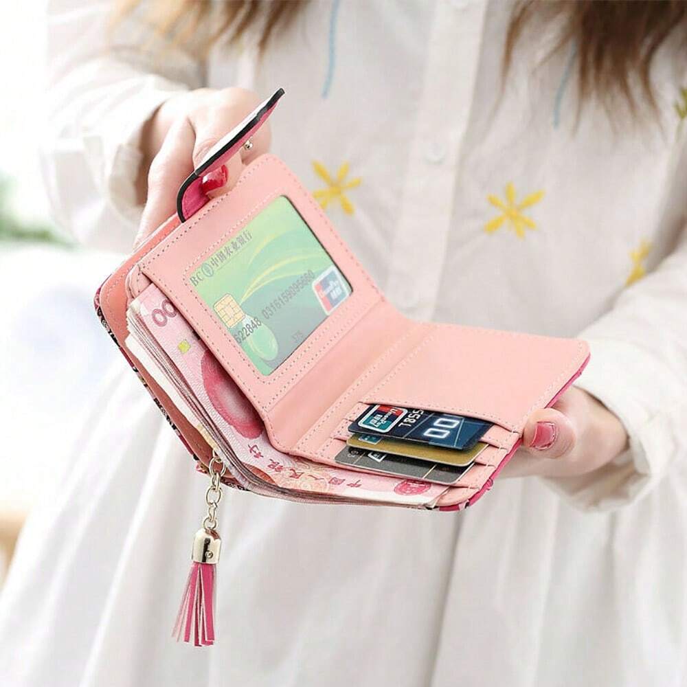 Cute Cartoon Cat Bifold Wallet with Tassel Zipper – Blue