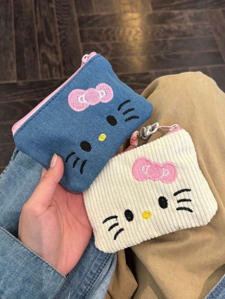 Sanrio [Cute Hello Kitty Pouch] Hello Kitty Makeup Pouch | Cute & Cream Portable Cosmetic Bag With Pink Bow Zipper Closure