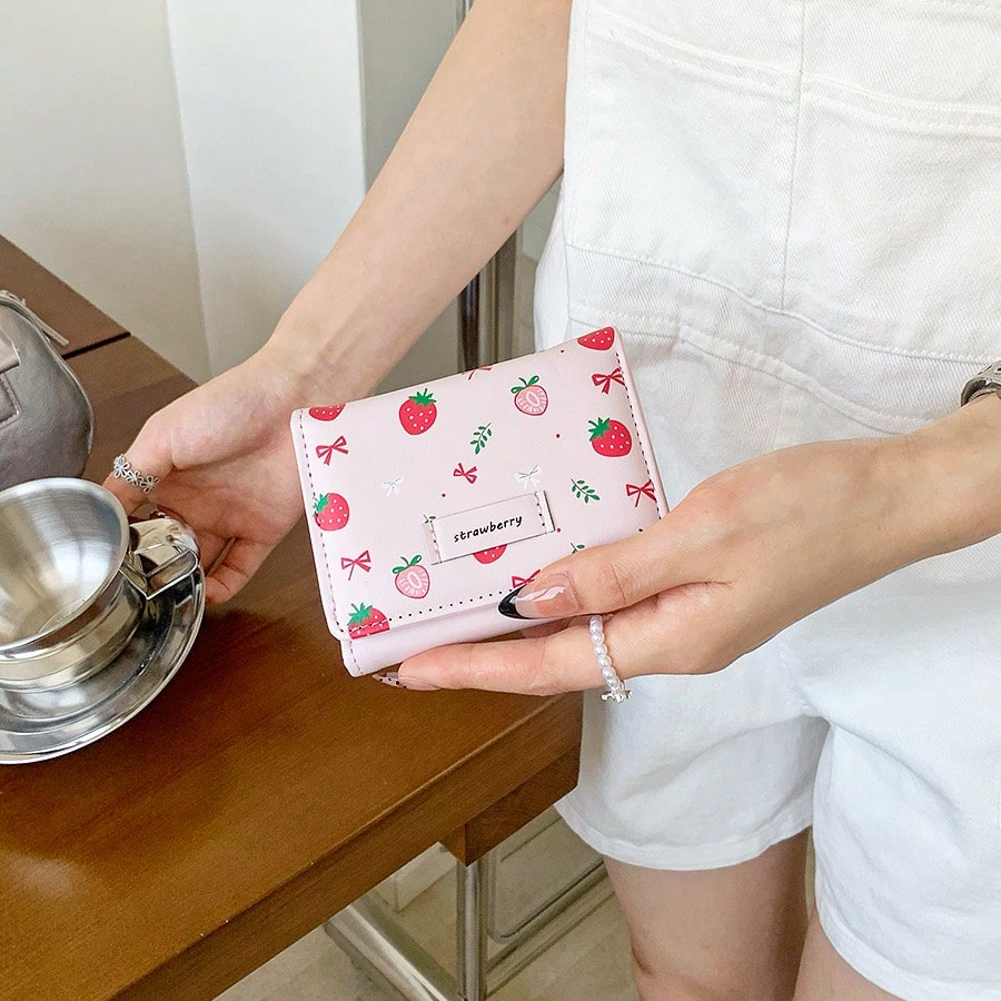 Awww So Sweet! Minimalist INS Style Cute Sweet Short Strawberry Pink Wallet – Coin Purse & Card Holder for Women