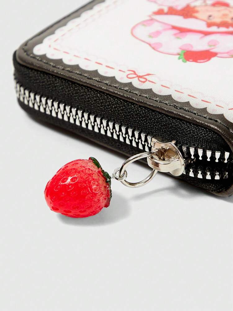 Strawberry Cartoon Zipper Wallet with 3D Pendant