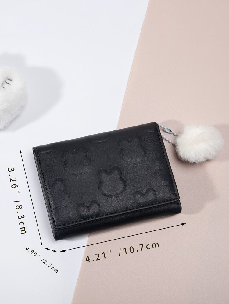 YADAS Plush Bunny Embossed Coin With 3D Pom Pom Valentines For Women Wallet Purse Small Wallet