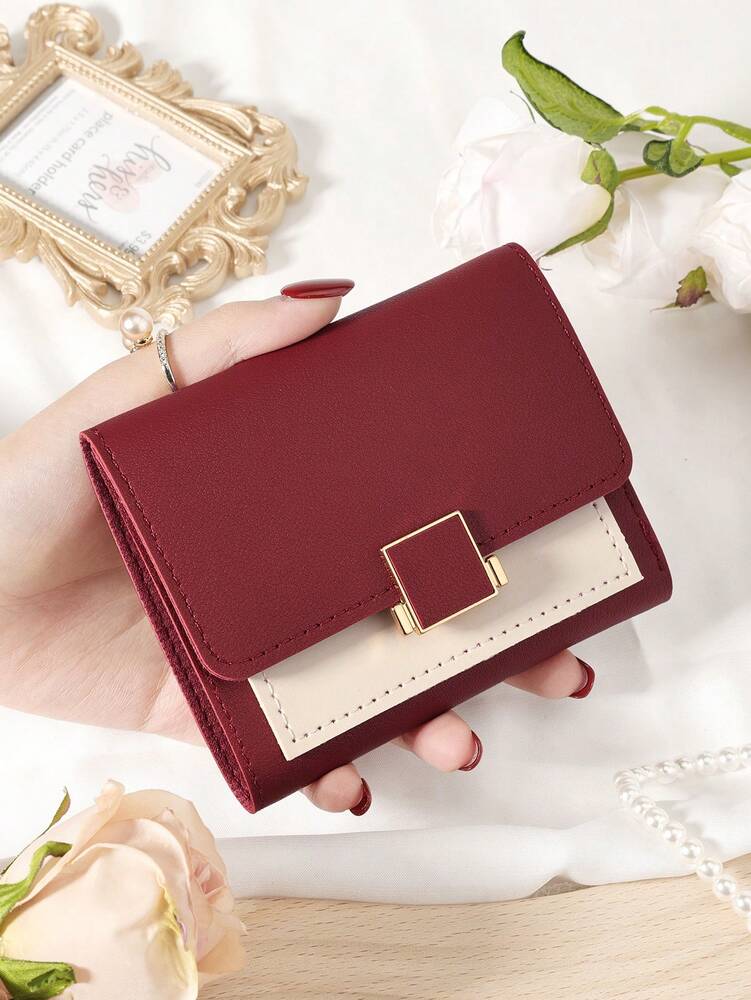 Burgundy Double Fold Mini Wallet with Coin Pocket and Card Slots