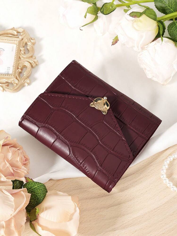 Burgundy Stone Pattern Mini Wallet with Fox Clasp