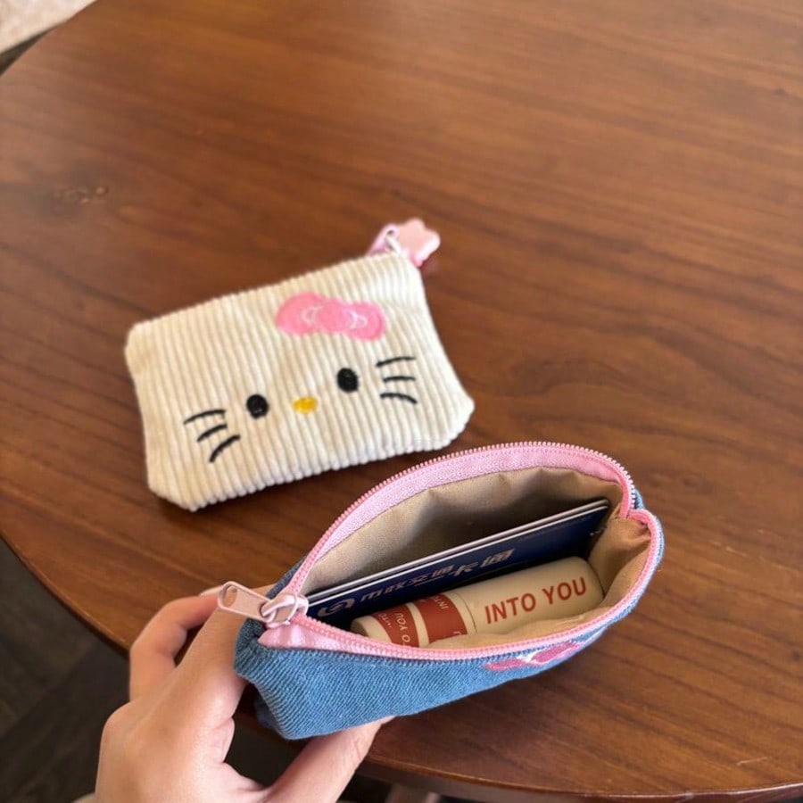 Sanrio [Cute Hello Kitty Pouch] Hello Kitty Makeup Pouch | Cute & Cream Portable Cosmetic Bag With Pink Bow Zipper Closure