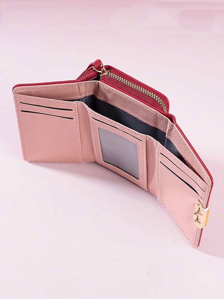 Women's Short Zipper Trifold Wallet with Butterfly Metal Decor