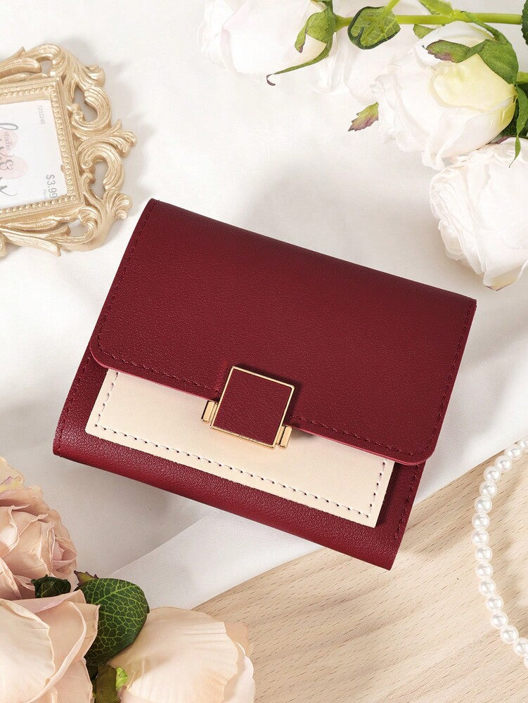 Burgundy Double Fold Mini Wallet with Coin Pocket and Card Slots
