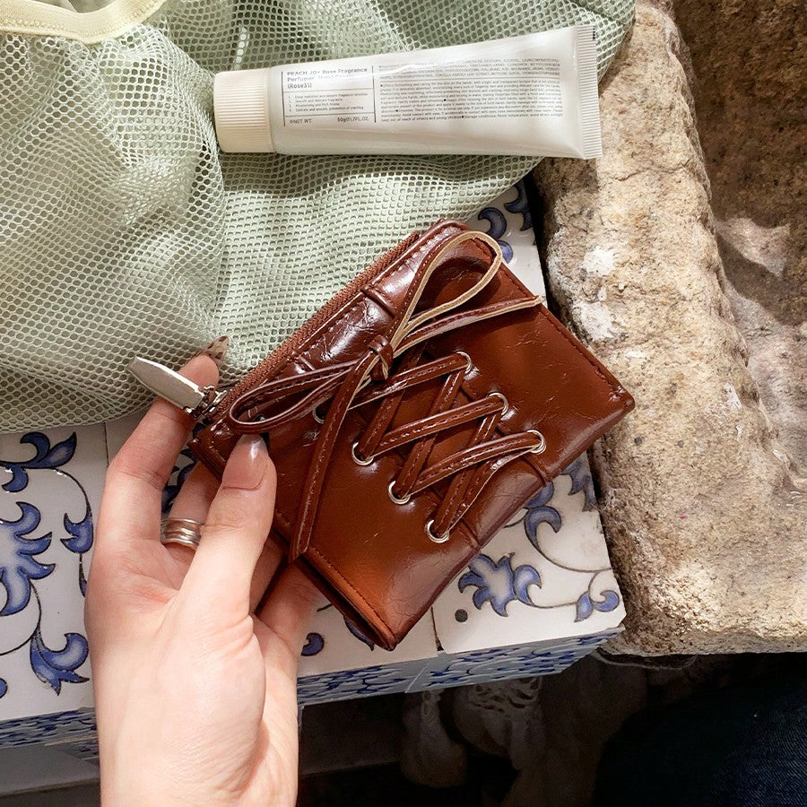 Bow Two-Fold Y2K Leather Wallet – Large Capacity Korean Style Ladies Wallet
