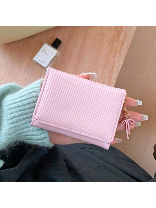 Korean Style Bow Decor Women's Short Wallet – High-Quality Tri-Fold Coin & Card Purse Wallet