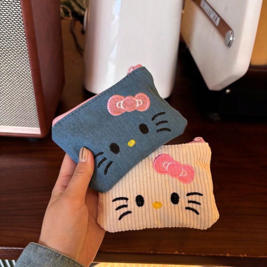 Sanrio [Cute Hello Kitty Pouch] Hello Kitty Makeup Pouch | Cute & Cream Portable Cosmetic Bag With Pink Bow Zipper Closure