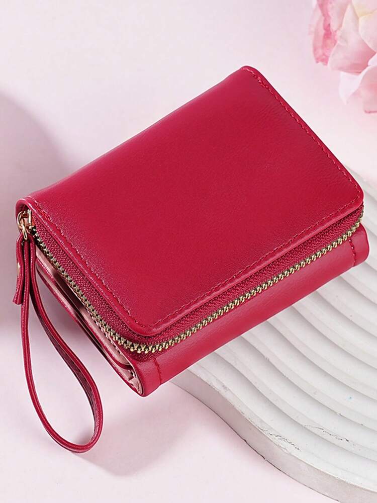 Women's Short Zipper Trifold Wallet with Butterfly Metal Decor