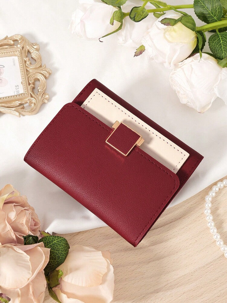 Burgundy Double Fold Mini Wallet with Coin Pocket and Card Slots