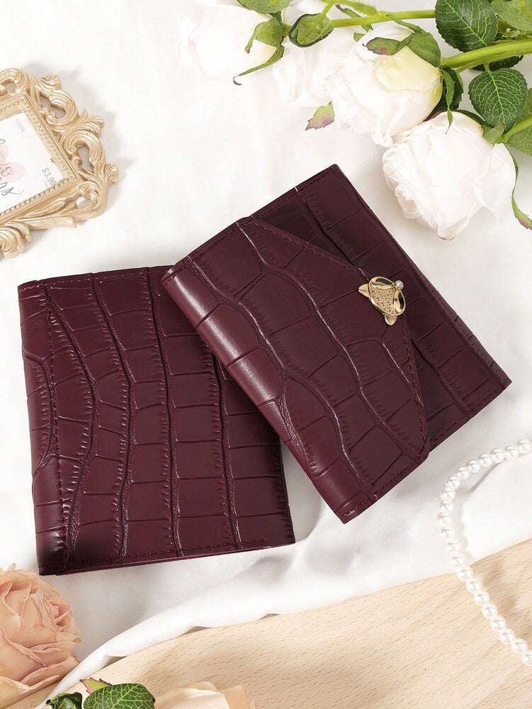 Burgundy Stone Pattern Mini Wallet with Fox Clasp
